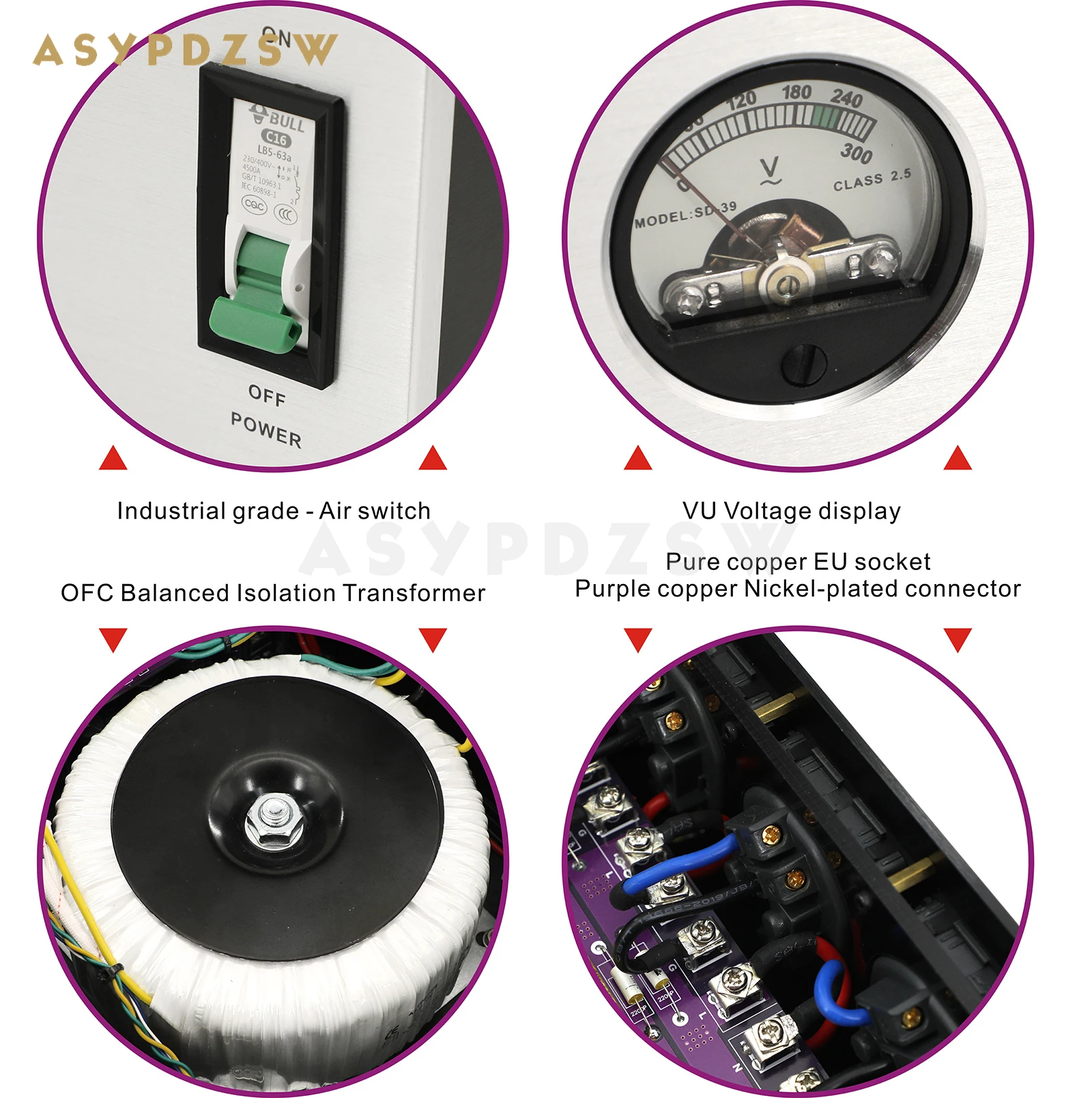 BIP-2000 6 Seats EU Socket HIFI 2000VA Toroidal Balanced isolation transformer 2000W AC Power supply processor