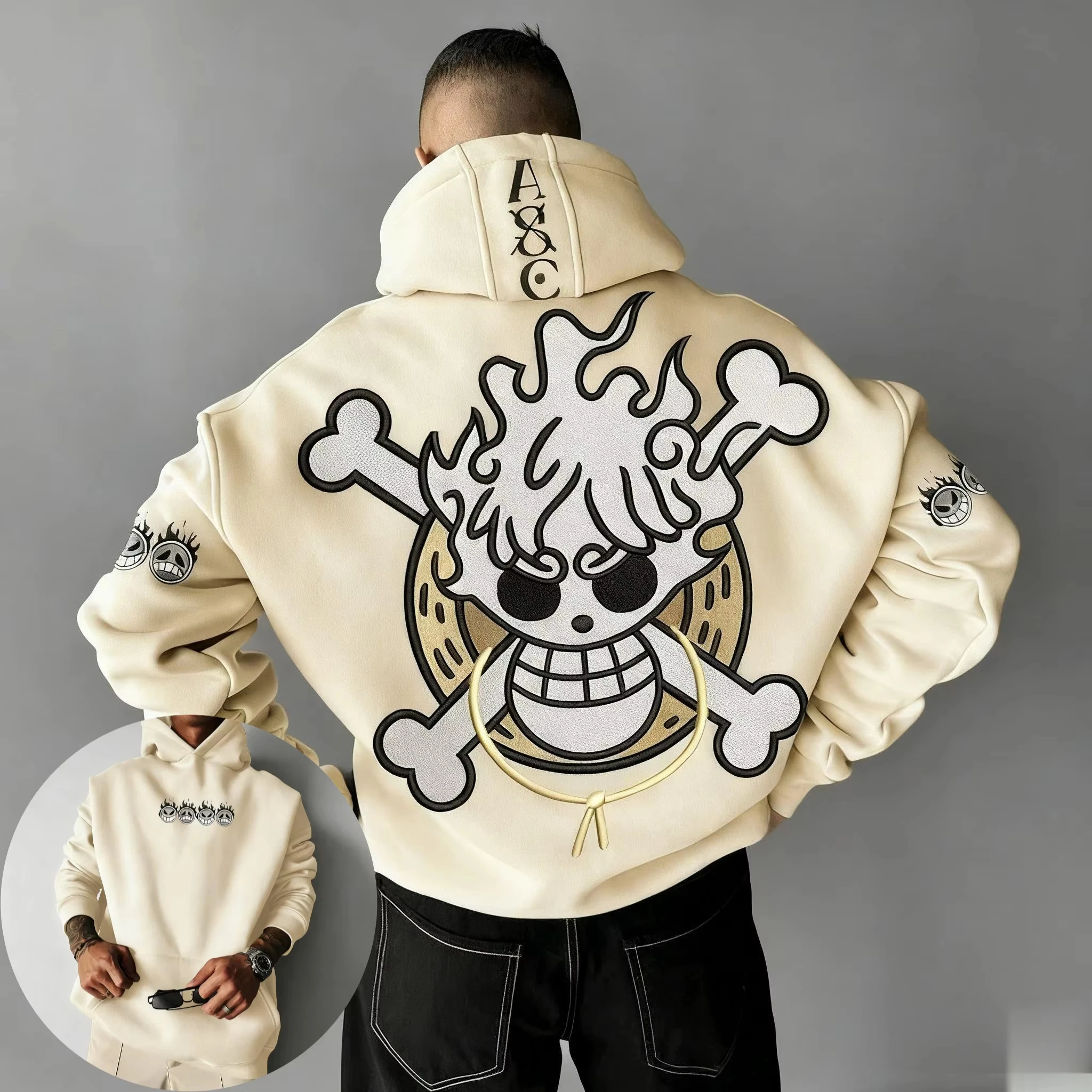 

Bandai 2026 New Extra Large Luffy Head One Piece Anime Print Men's Sweater Warm Parent-Child Large Size Loose Top Long Sleeve