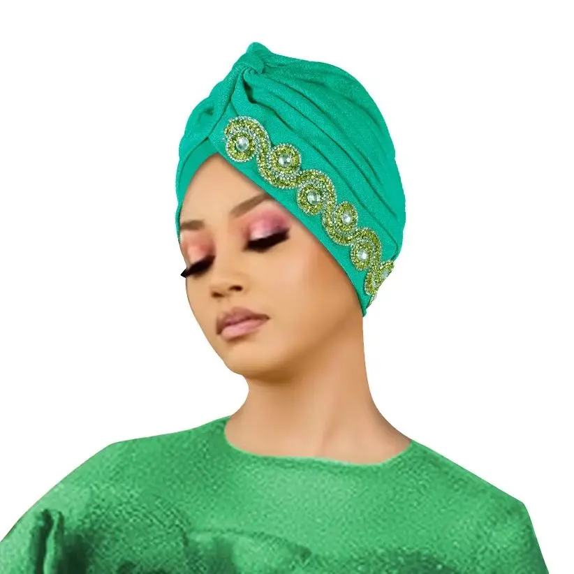 Luxury Diamonds Chemo Cap Muslim Hijab Women Bonnet Turban Indian Hat African Auto Gele Head Wrap Nigerian Headscarf Headpiece