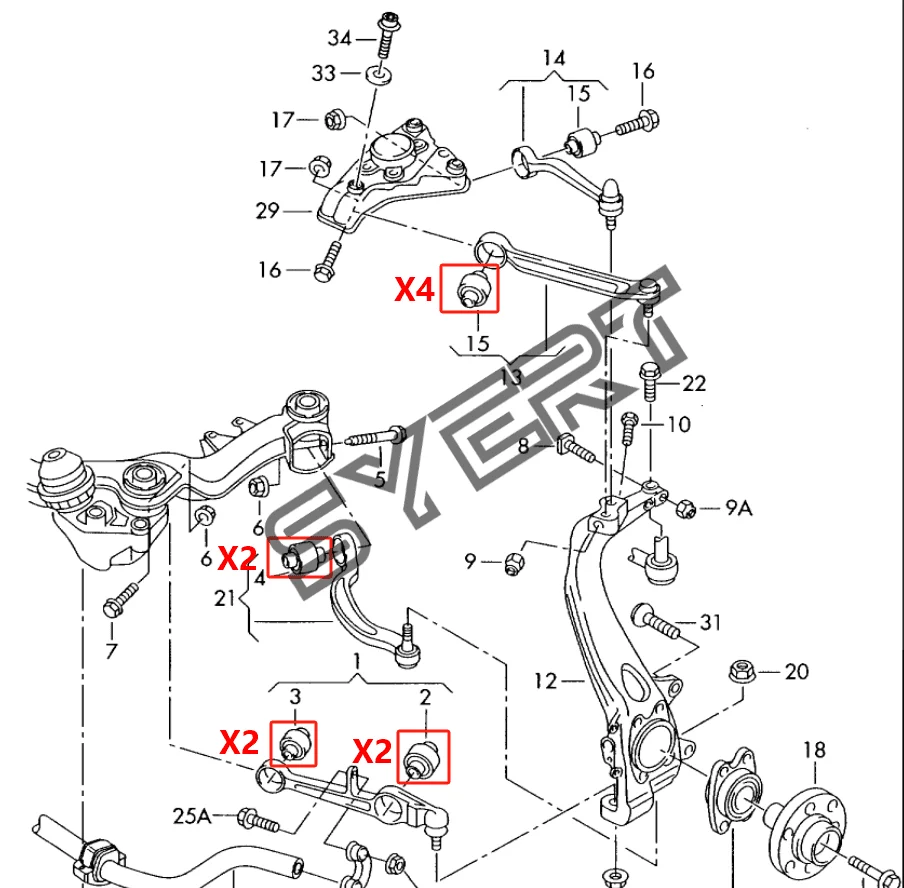 10*PCS Front Lower Inner Control Arm Bushing Kit 4F0407183A 4F0407183E For AUDI A6 Avant C6 VW Phaeton