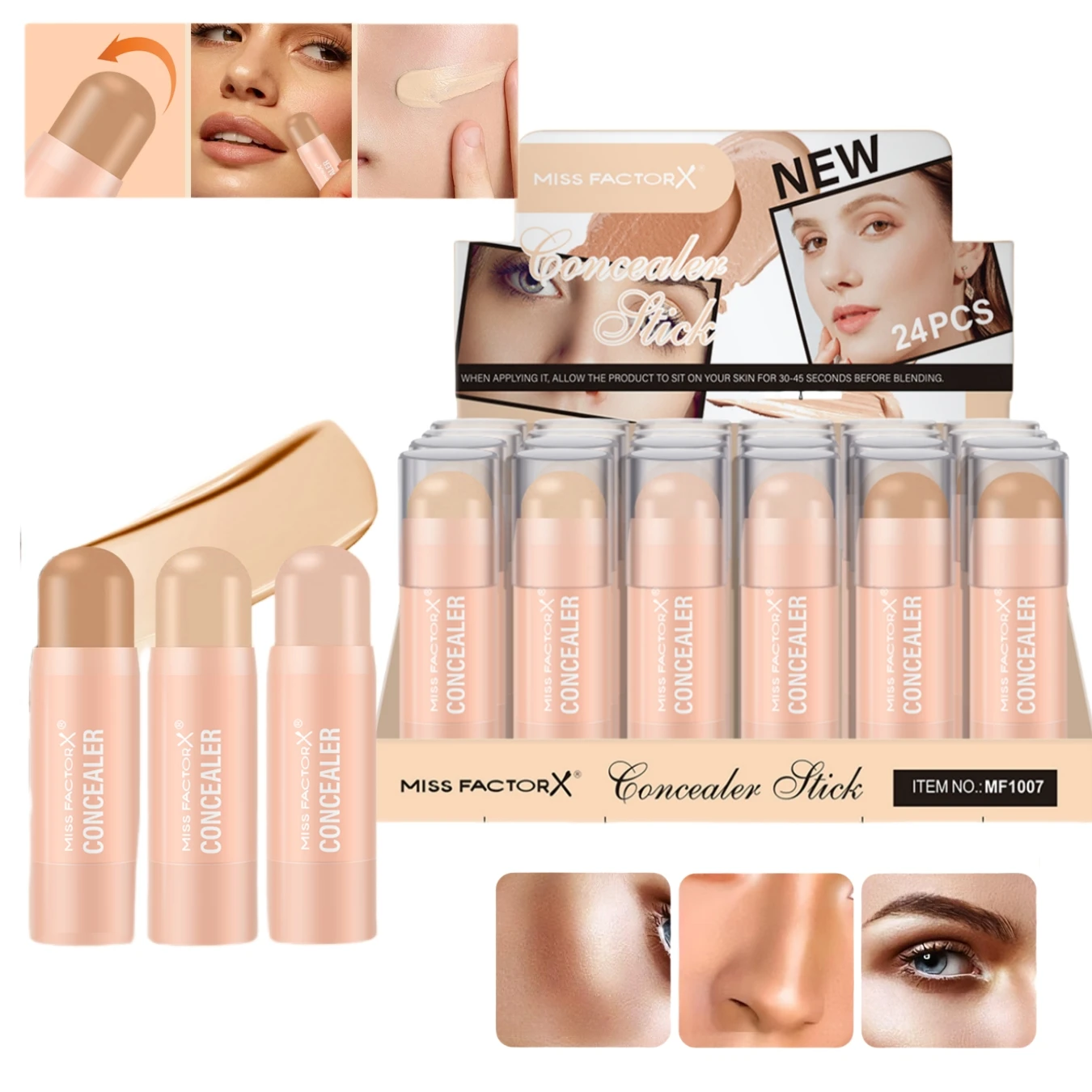 24PCS/Box 3 color concealer set, natural brighten, cover speckle acne print black eye tear groove, not easy to take off makeup