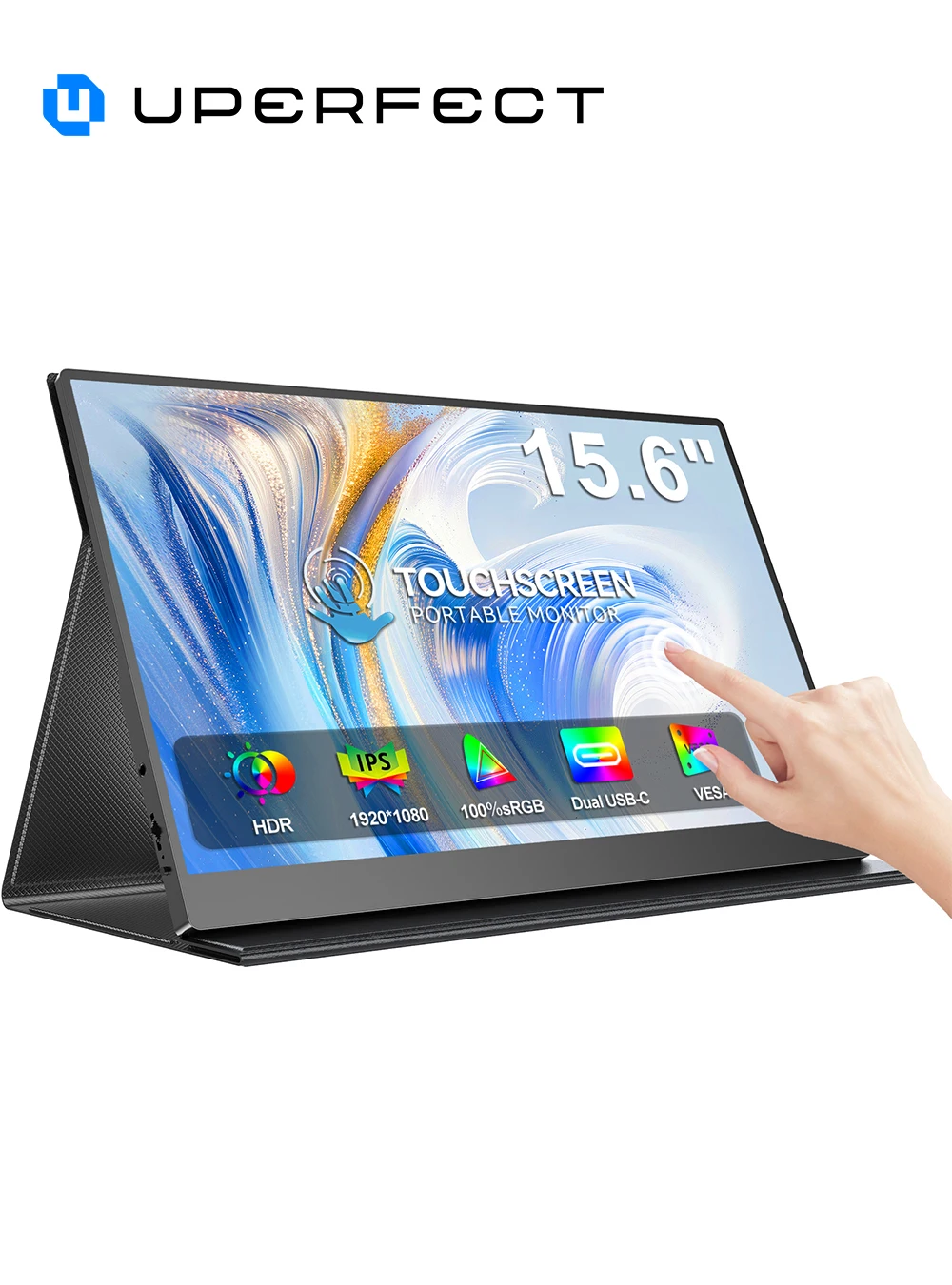 UPERFECT Portable Monitor Touchscreen 15.6 Inch 1080P FHD 100% SRGB IPS Screen with VESA & Case MINI HDMI USB-C Ultra-Thin Travel Second Screen for Laptop MacBook Surface PC Xbox PS4/5