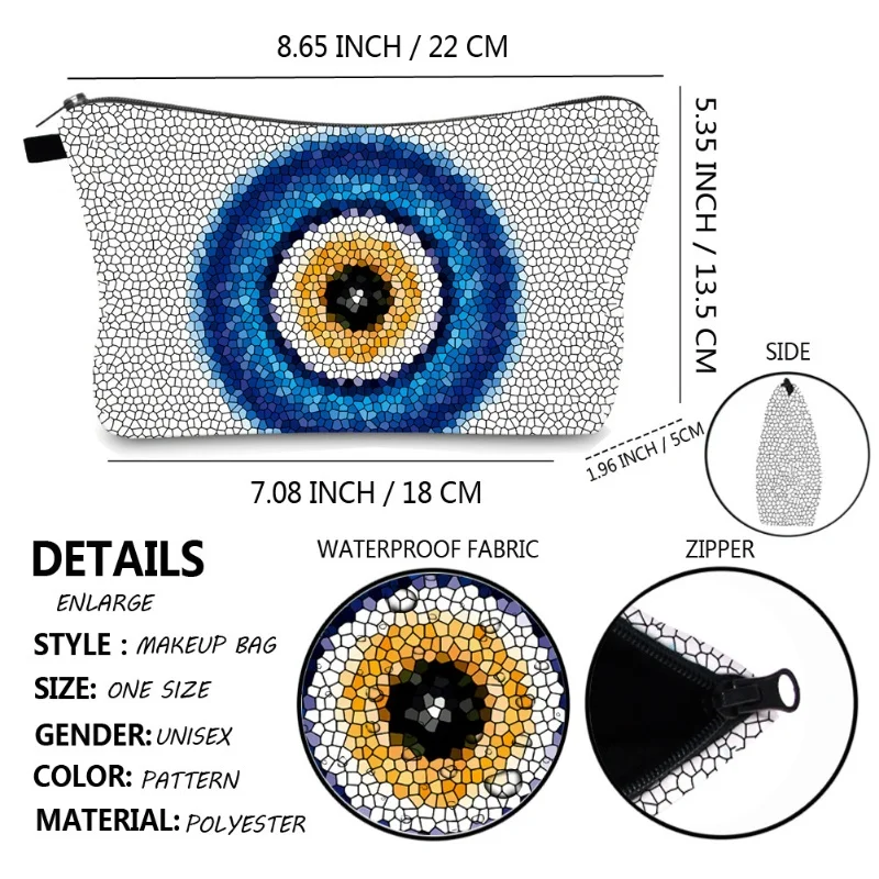 Evil Eye Makeup Bag Cute Cosmetic Pouch Allover Print Travel Zipper Cosmetic Organizer Stylish Toiletry Bag Christmas