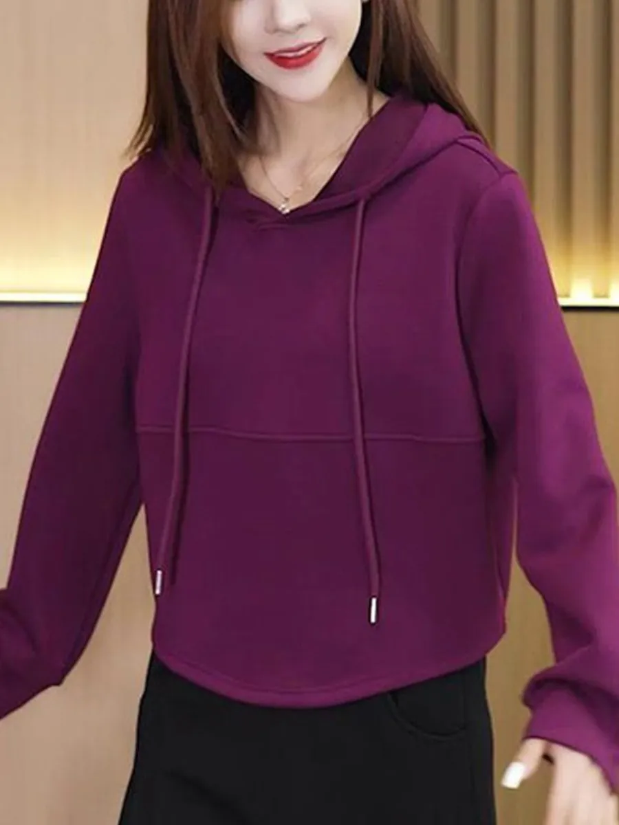 

Loose Casual Purple Cotton Hoodie Women's New Style Spring Autumn Fashionable Stylish Youthful Outerwear Top Knot