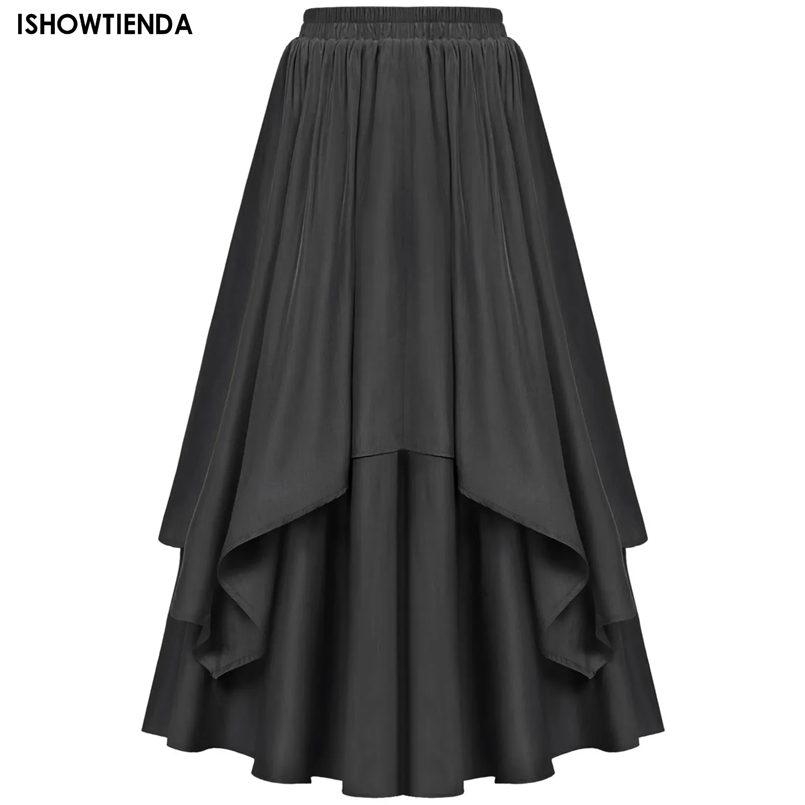 

Женские юбки для женщин, Готическая темная юбка, винтажная стильная короткая юбка с высокой талией, спереди, сзади, длинная юбка с разрезом