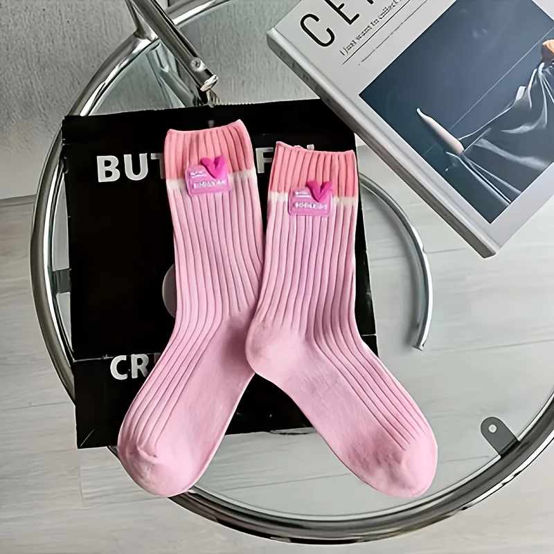 

4 пары женских носков дофаминового цвета — летние носки среднего возраста с цветными блоками, модные и дышащие