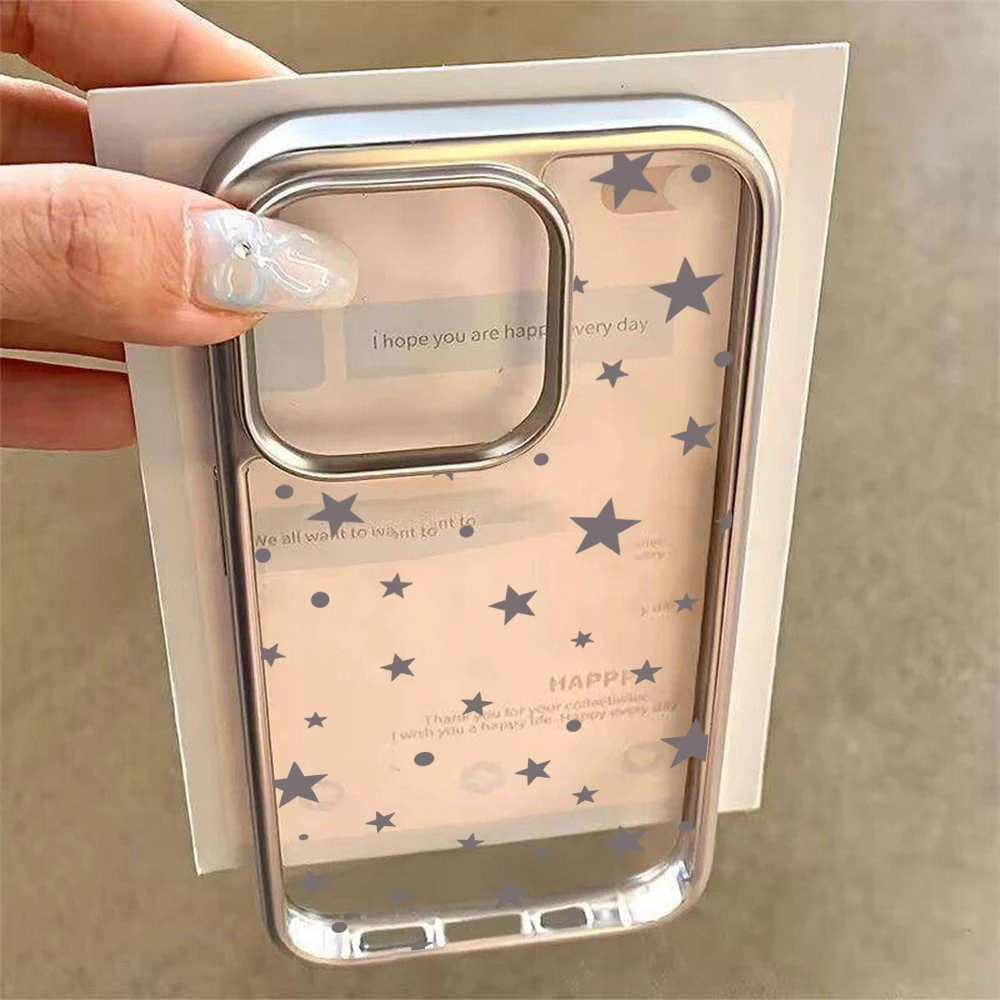 Y2K Stars Fashion Clear Cases For iPhone 15 Pro Max Case iPhone 16 Plus 13 14 15 12 11 17 Air XR Transparent Plating TPU Cover view 3