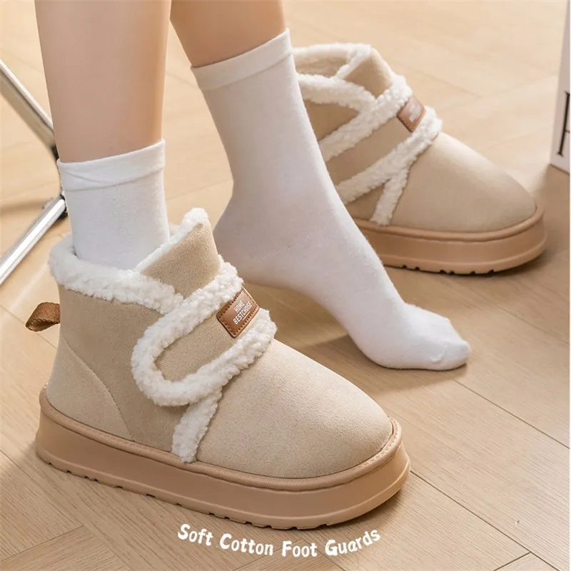 Women\'s Thick Sole Padded Warm Ankle Boots Fashion Patchwork Anti-slip Platform Snow Boots Winter New Soft Bottom Cotton Shoes