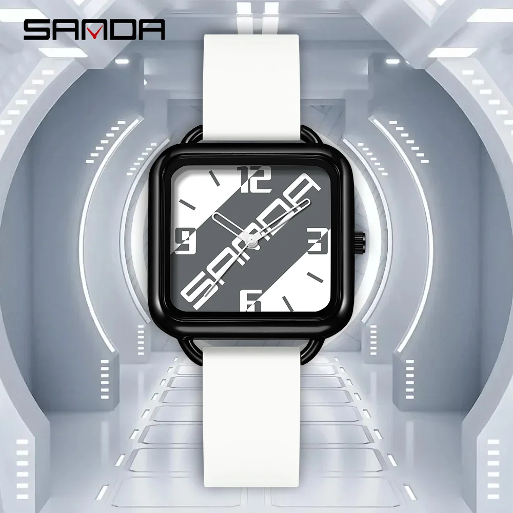 SANDA 3261, студенческие кварцевые часы, красочные водонепроницаемые часы для отдыха, креативный квадратный циферблат, модные мужские и женские кварцевые часы, подарок