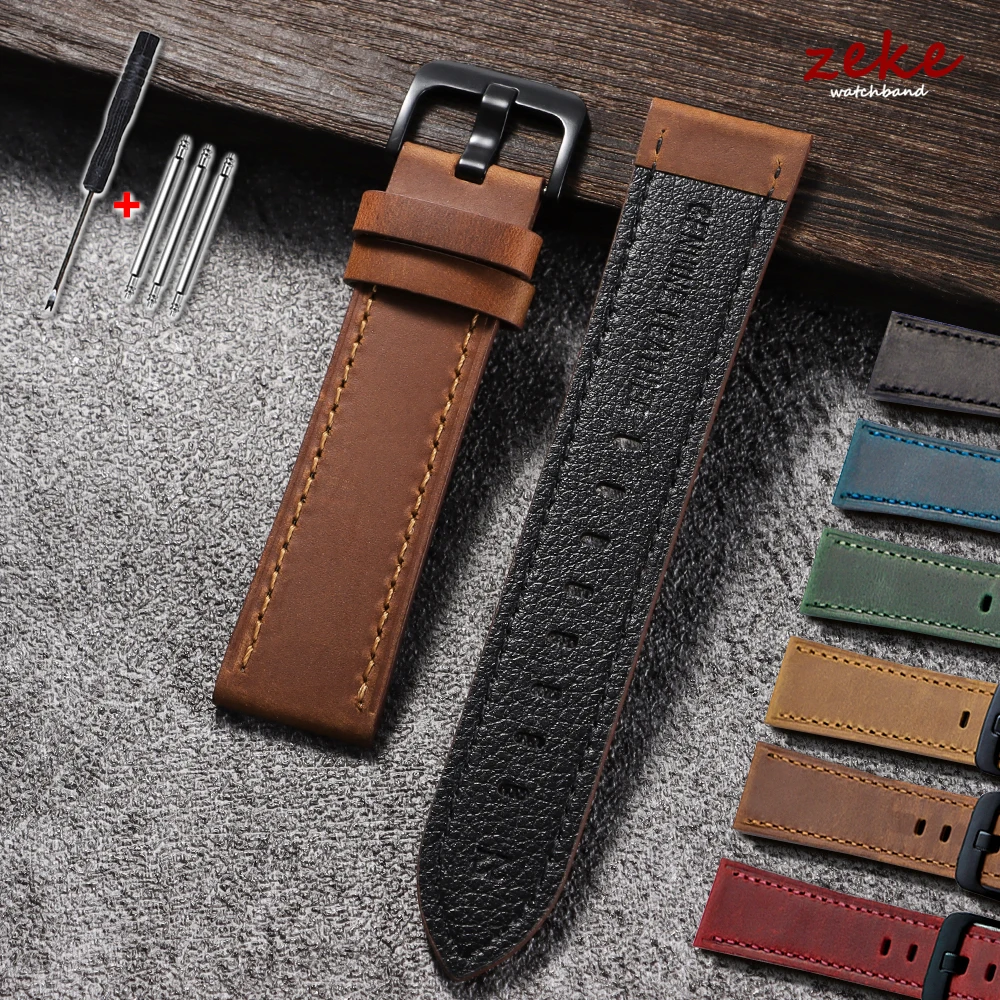 Image of Kalbsleder Echtleder Uhrenarmbänder 18mm 20mm 22mm 24mm Smartwatch Armband Dunkelbraun Schwarz Blau Uhrenarmband Uhren Zubehör
