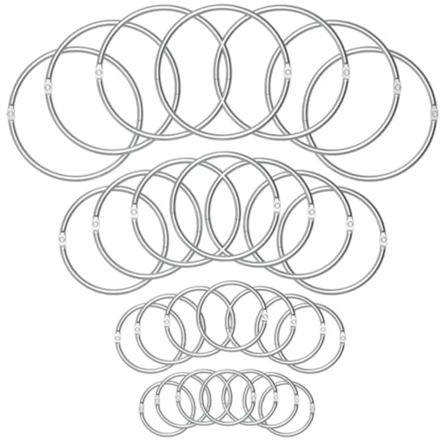 

Binder Rings, 60-Pack Assorted Sizes 0.75", 1", 1.5", 2" - Nickel Plated Steel for Index Cards, Books, and Loose Leaf Binders