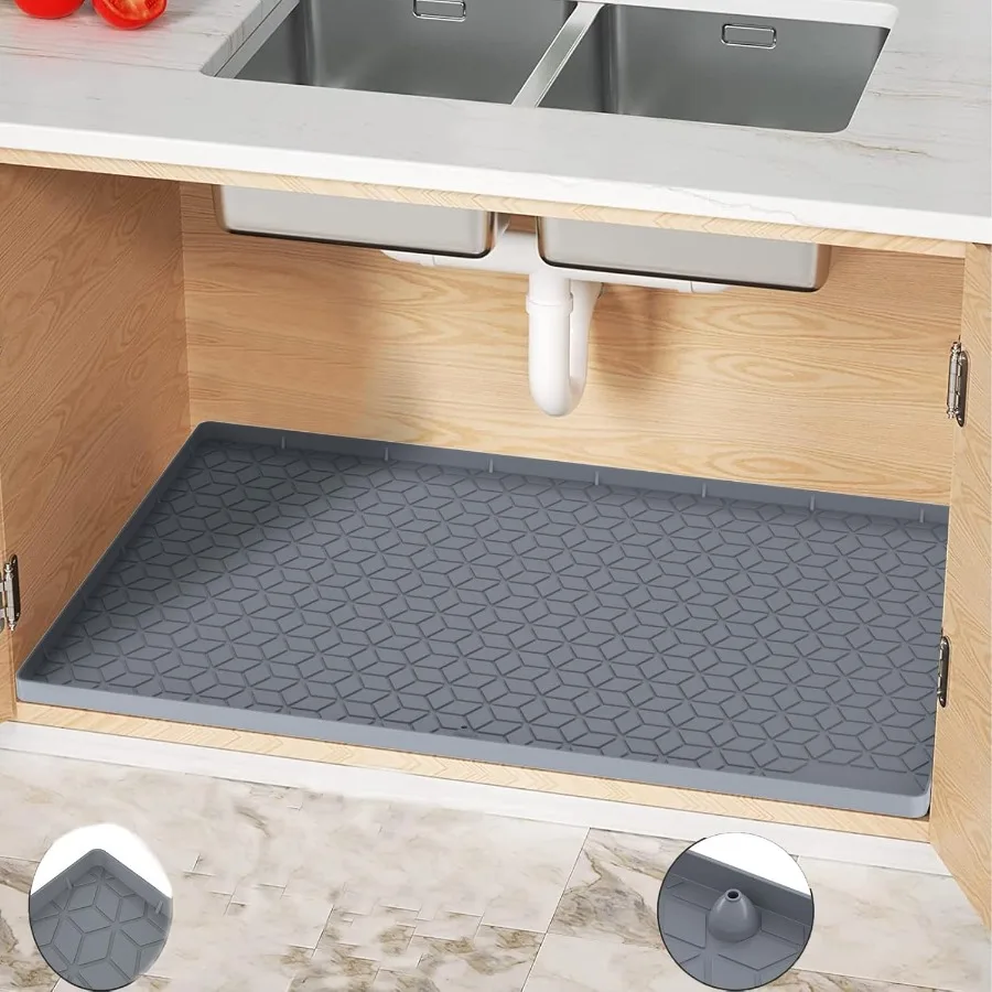 

Under Sink Mat 34x22 Under Sink Mats for Kitchen Silicone Waterproof Under Sink Liner Sink Cabinet Organizer Tray with Drain Ho