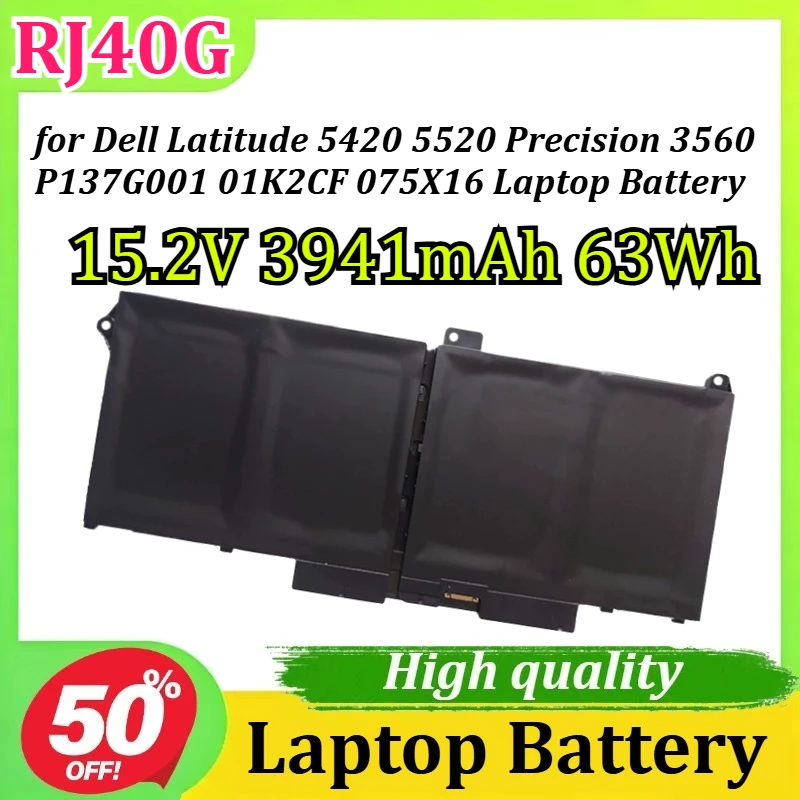 

RJ40G 15.2V 3941mAh 63Wh WY9DX Laptop Battery for Dell Latitude 5420 5520 Precision 3560 P137G001 01K2CF 075X16 Laptop Battery