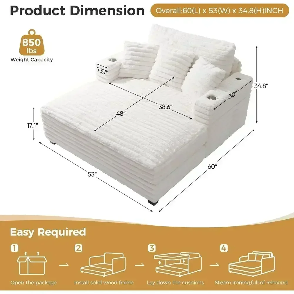Oversized Plush Sleeper Sofa Bed with Pillows and Wide Armrests, Ideal for Indoor Lounge or Living Room, Beige