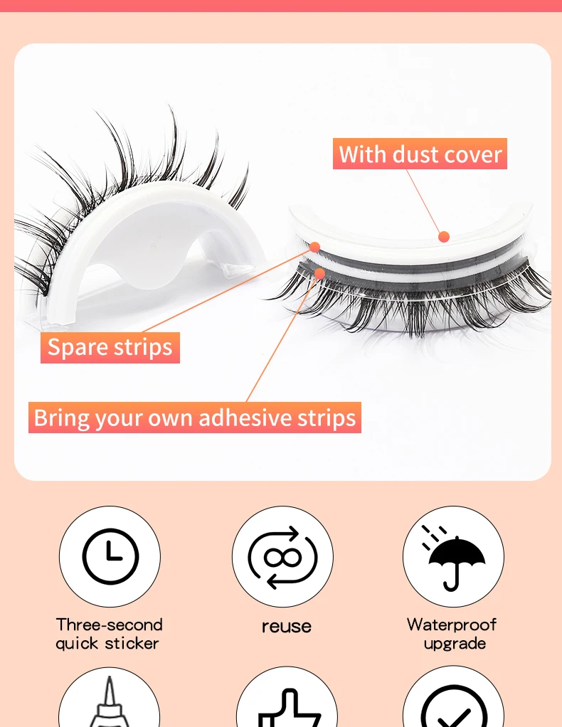 Selbst-Adhesive Falsche Wimpern Reusable Natürliche Mehrere Reversible Kleber-kostenlose Self-adhesive paar Falsche Wimpern Dropshipping – Detail 4