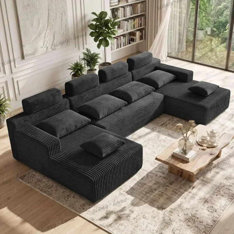 FG Shaped Boneless Modular Sectional Sofa, Oversized Deep‑Seat High‑Back Corduroy Couch for Living Room, Customizable