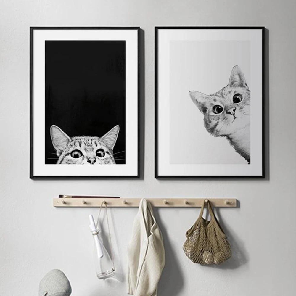 

Black White Cat Butterfly Poster Funny Animal Pet Wall Art Canvas Painting Prints Nordic Picture Kids Room Home Decoration Gift