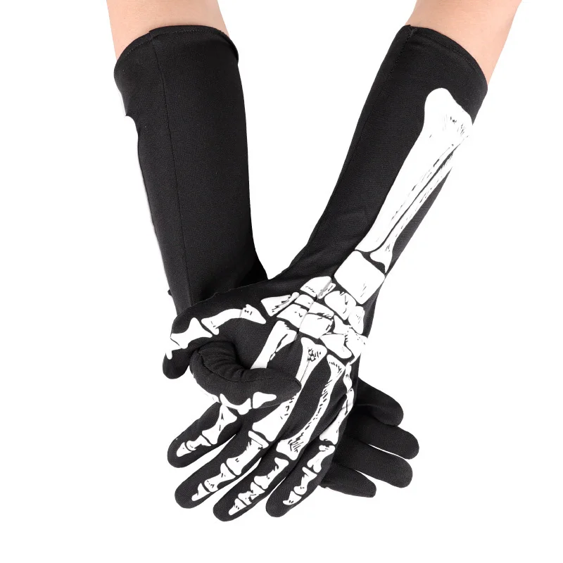 هالوين الهيكل العظمي الهيكل العظمي قفازات سوداء خدعة الرياح الداكنة قفازات محدبة الهيكل العظمي شبح مهرجان زي تأثيري الزينة #3