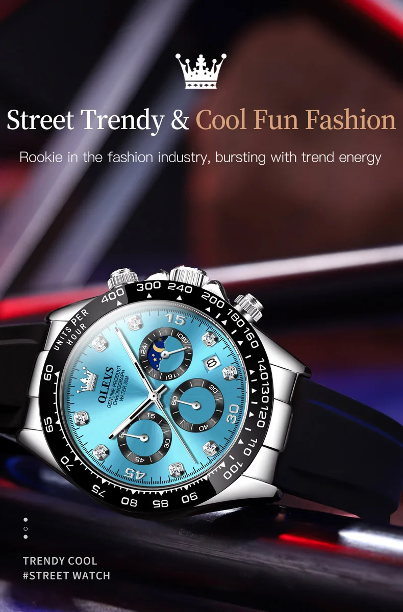 OLEVS 2875 Original Luxus Marke Quarzuhr für Männer Silikon Armband Chronograph Auto Datum Wasserdicht Mond Phase Mann Sport Uhr – Detail 4