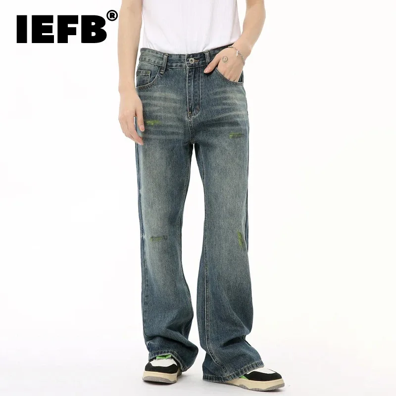 

IEFB High Street Men's Jeans Casual Painting Straight Leg Boot Cut Contrast Color Male Denim Pants Summer Fashion 2024 9C6604