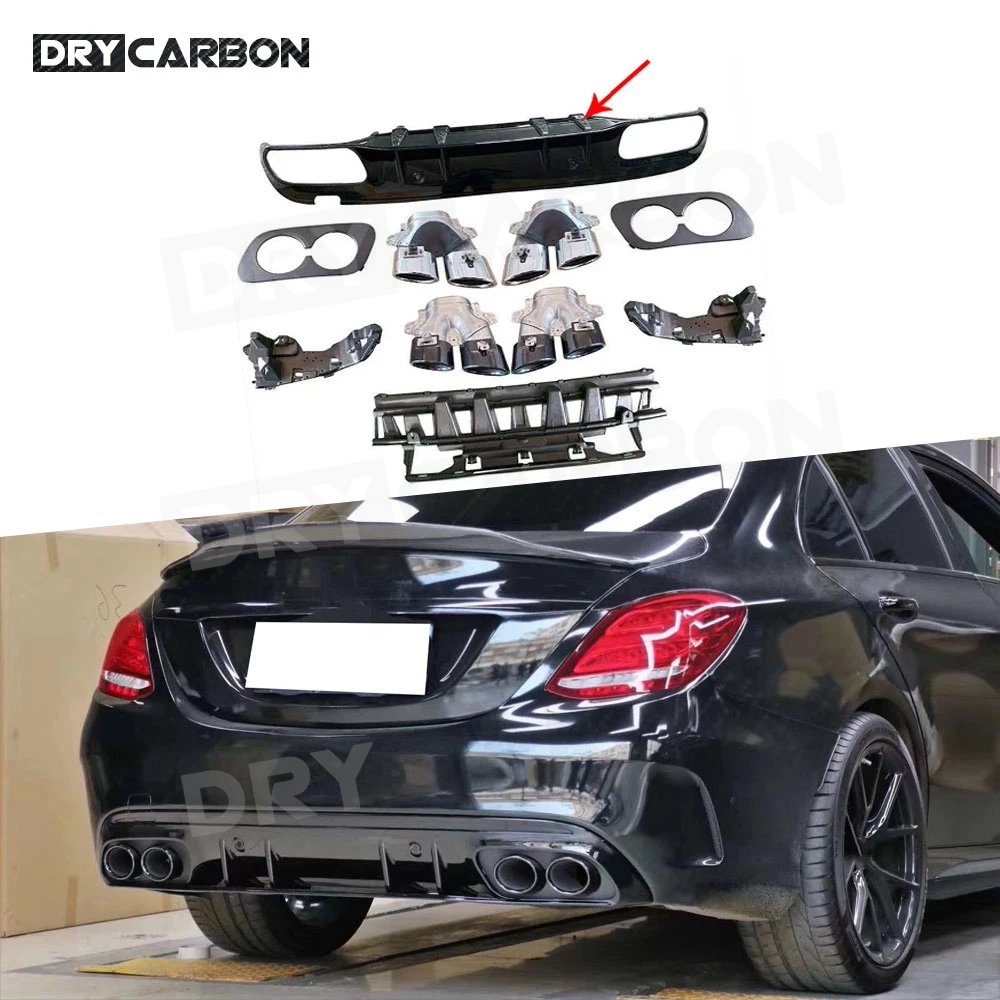 

Rear Lip Diffuser Spoiler with Exhaust Tips for Benz C Class W205 C205 C43 C63 AMG 2015-2020 ABS Bumper Aprons Car Styling