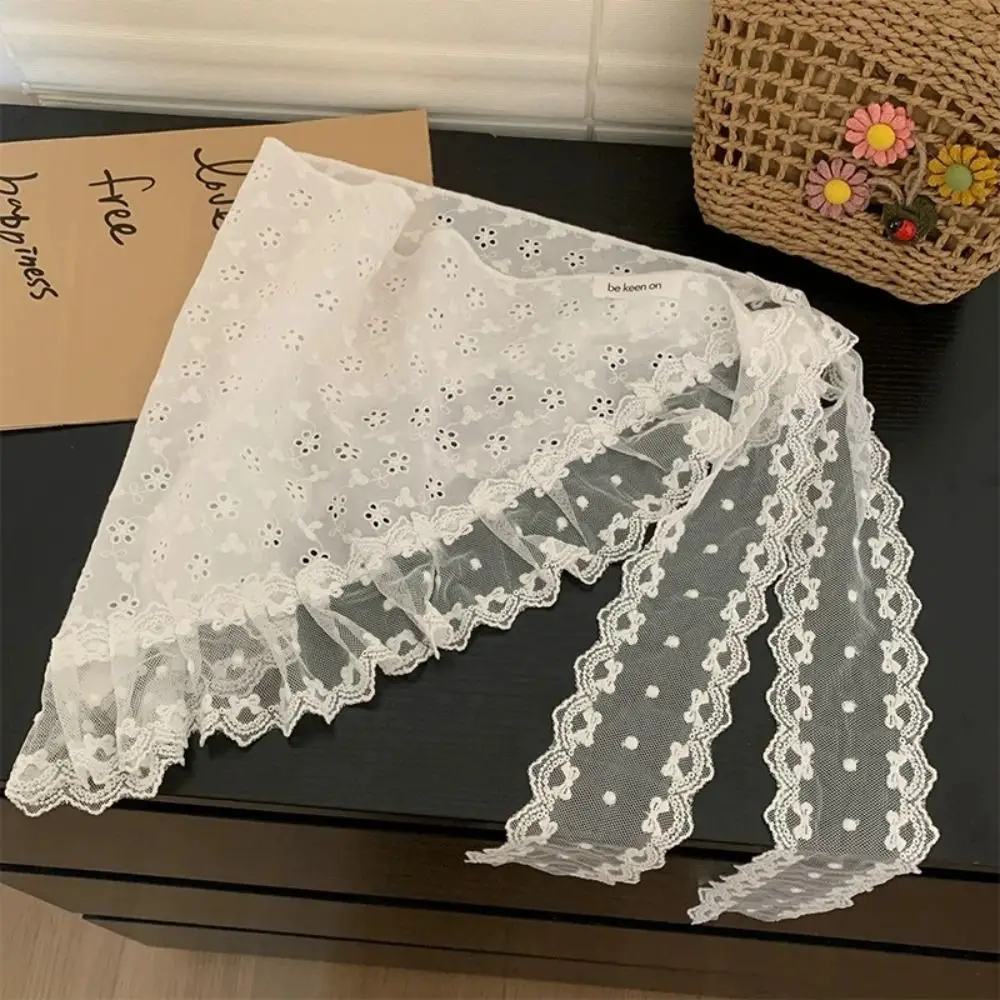 Multipurpose Lace Head Scarf Embroidered Floral Pattern Lightweight Triangle Shawl Retro Lace Trim Crochet Trim Hair Band