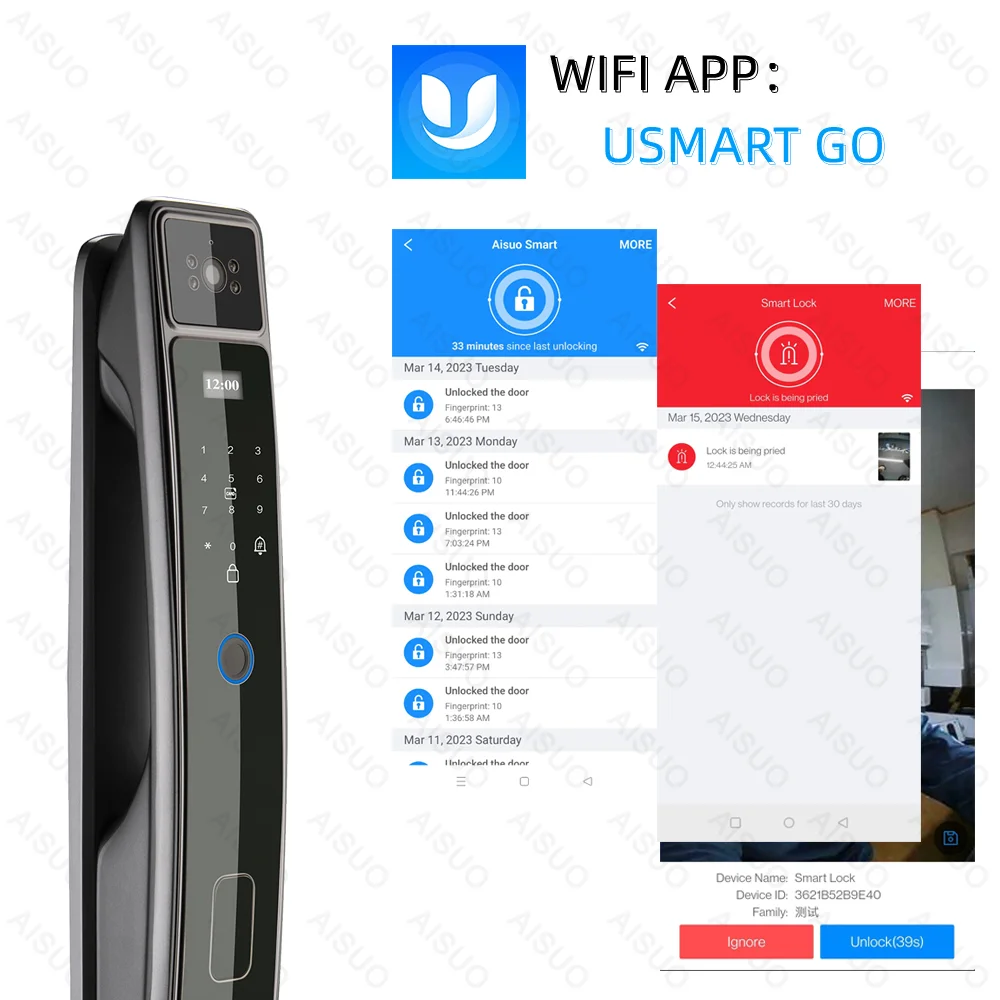 High Security WIFI APP Electric Digital Door Lock With Camera APP Control Smart Lock