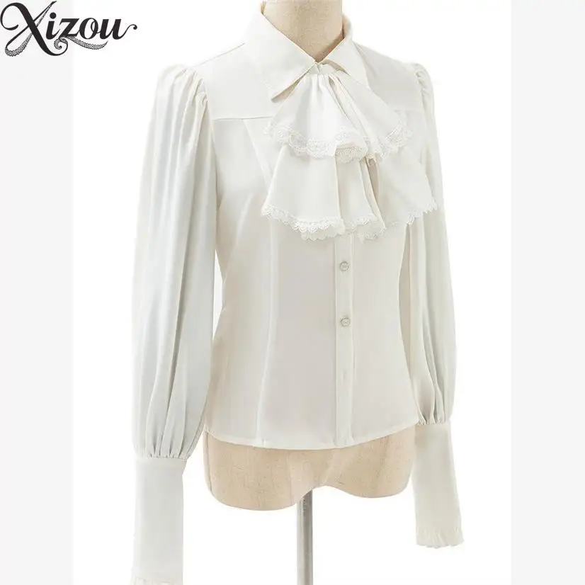 Haut à manches longues Style Lolita Original, chemise à manches longues, blanc pur, chemises intérieures élégantes pour femmes, mode printemps automne