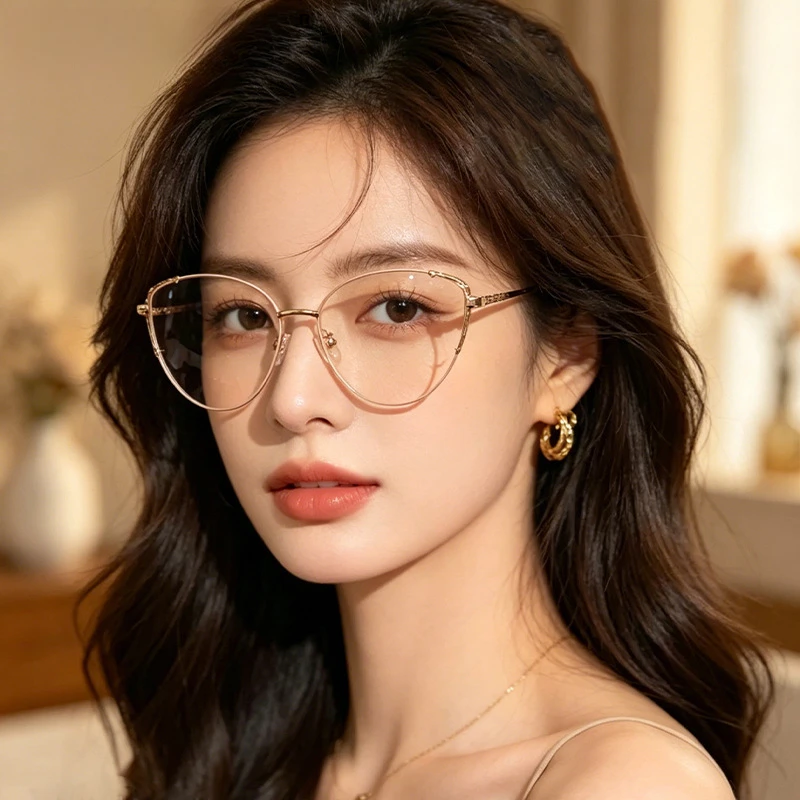 Large frame cat-eye decorative glasses - Korean version, elegant style, anti-blue light glasses for ladies