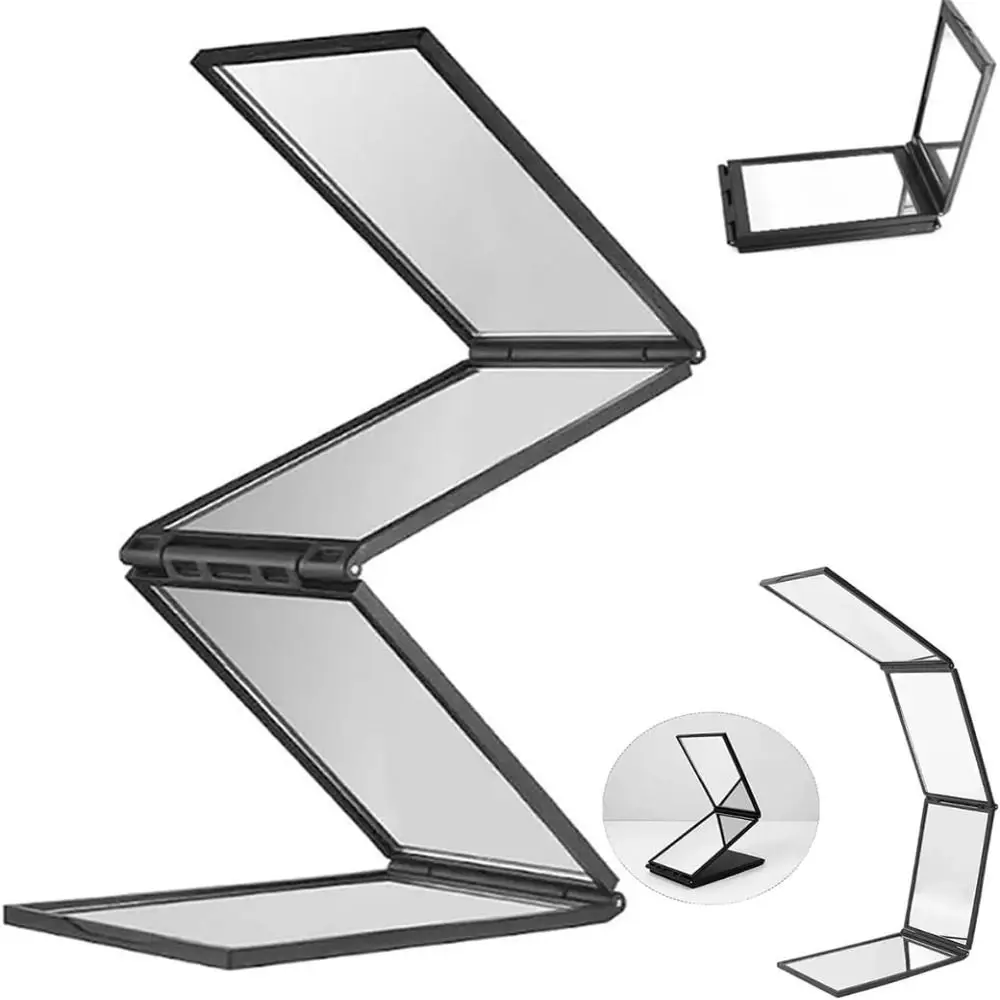 360-Degree Viewing Angle Multi Angle Folding Mirror Foldable Portable 4 Way Mirror Handheld Trifold Mirror for Self Haircutting