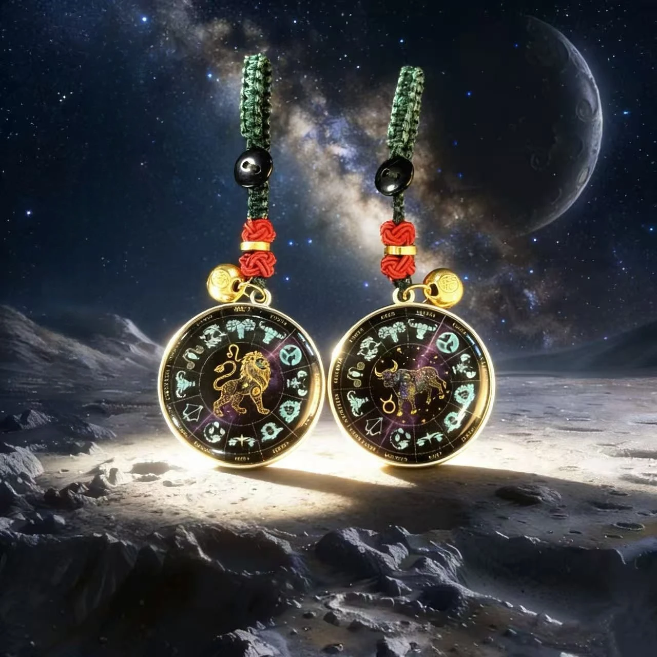 Twelve Constellations Guardian Compass Keychain Lucky Pendant with Lucky Bag Light Luxury Trend