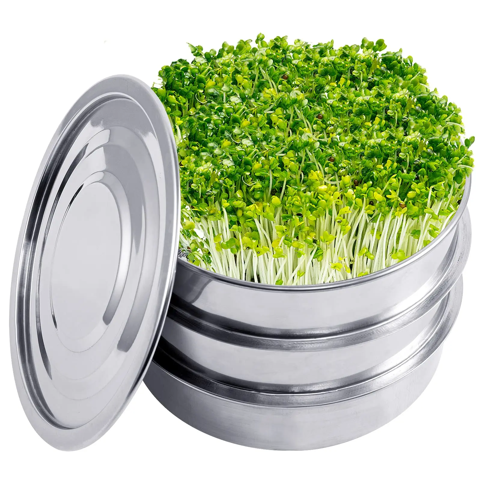 Stainless Steel Seed Sprouting Kit 3-Tier Microgreens Growing Tray 6.5/8.5 in Dia Stackable Round Sprouter Maker Sprouts Grower