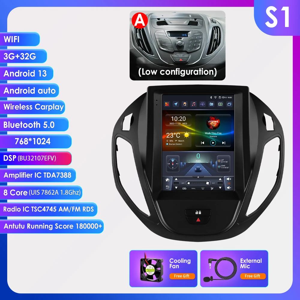 9.7Inch Android13 Autoradio Multimedia Voor Ford Transit Tourneo 2012-2023 Gps Autoradio Carplay 4G Intelligente Speler 360Camera