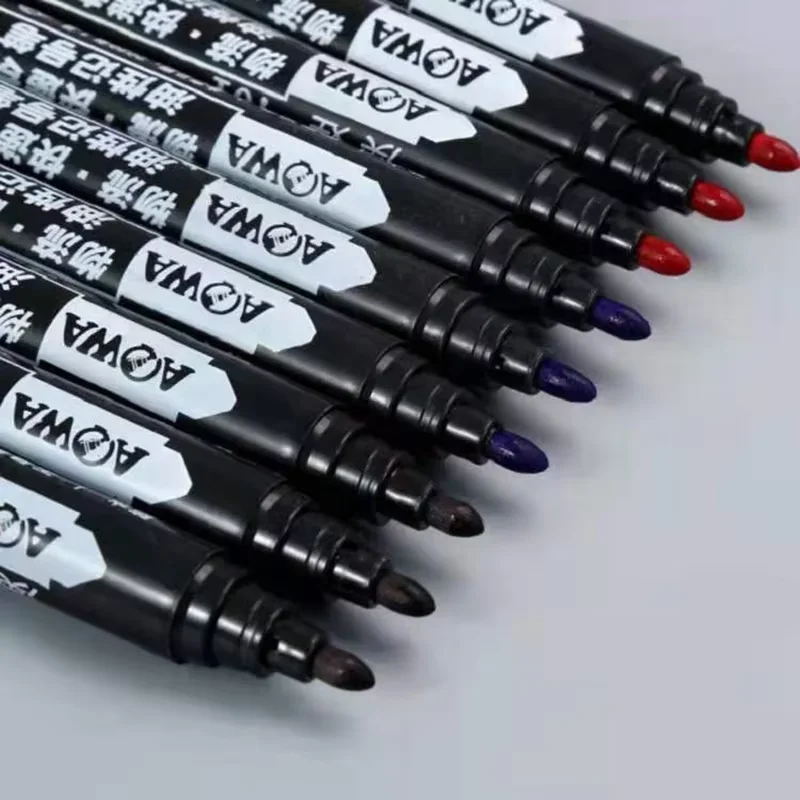 A set of 10 large-tip black ink marker pens for non-erasable marking and notation