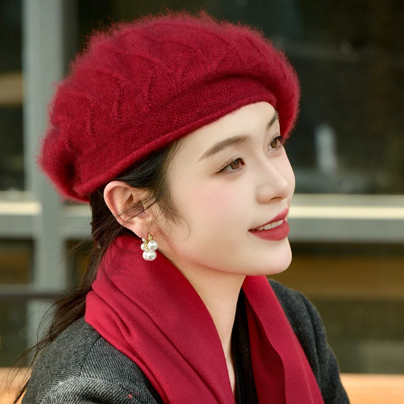 السيدات 100% الكشمير سبعة إبرة مزدوجة الذين تقطعت بهم السبل سميكة الجاكار محبوك القبعات لشتاء الدفء توالت حافة الغزل الفنان قبعة