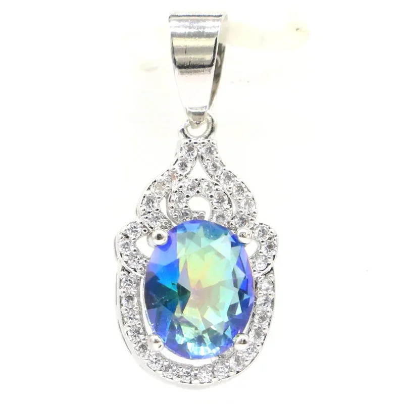 

2.5g Customized 925 SOLID STERLING SILVER PENDANT Color Changing Alexandrite Topaz Fire Rainbow Mystic Topaz Real Green Emerald