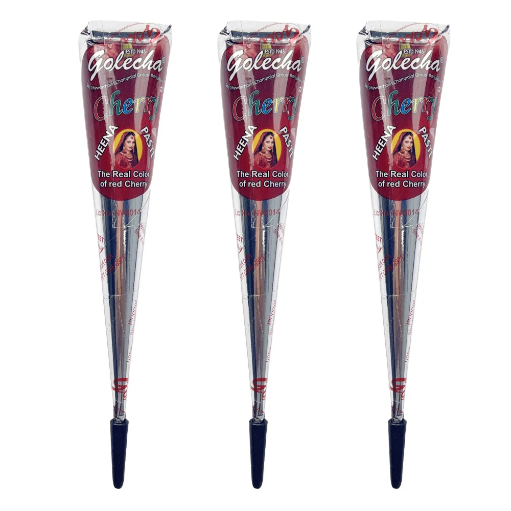 الكرز الأحمر الحناء الوشم لصق مخروط سريع اللون لا PPD الطبيعية المؤقتة هيئة الفن 25 جرام آمنة الجلد وصمة عار اختياري 1/3/12 قطعة