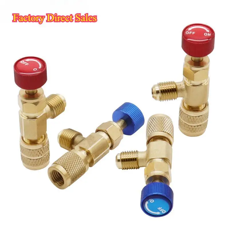 Válvula de Segurança R22 R410A com Corpo de Cobre Puro e Cabo de Alumínio, Adaptador de 1/4" para 5/16", para Ferramenta de Carregamento de Refrigerante AC com Válvula Liga/Desliga