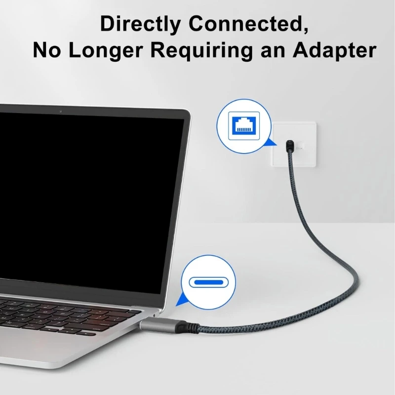 1.8m Long USB C to RJ45 Gigabit Ethernet Cable Braided Fast Speed Corded Internet Cord for Laptops Tablets K1KF