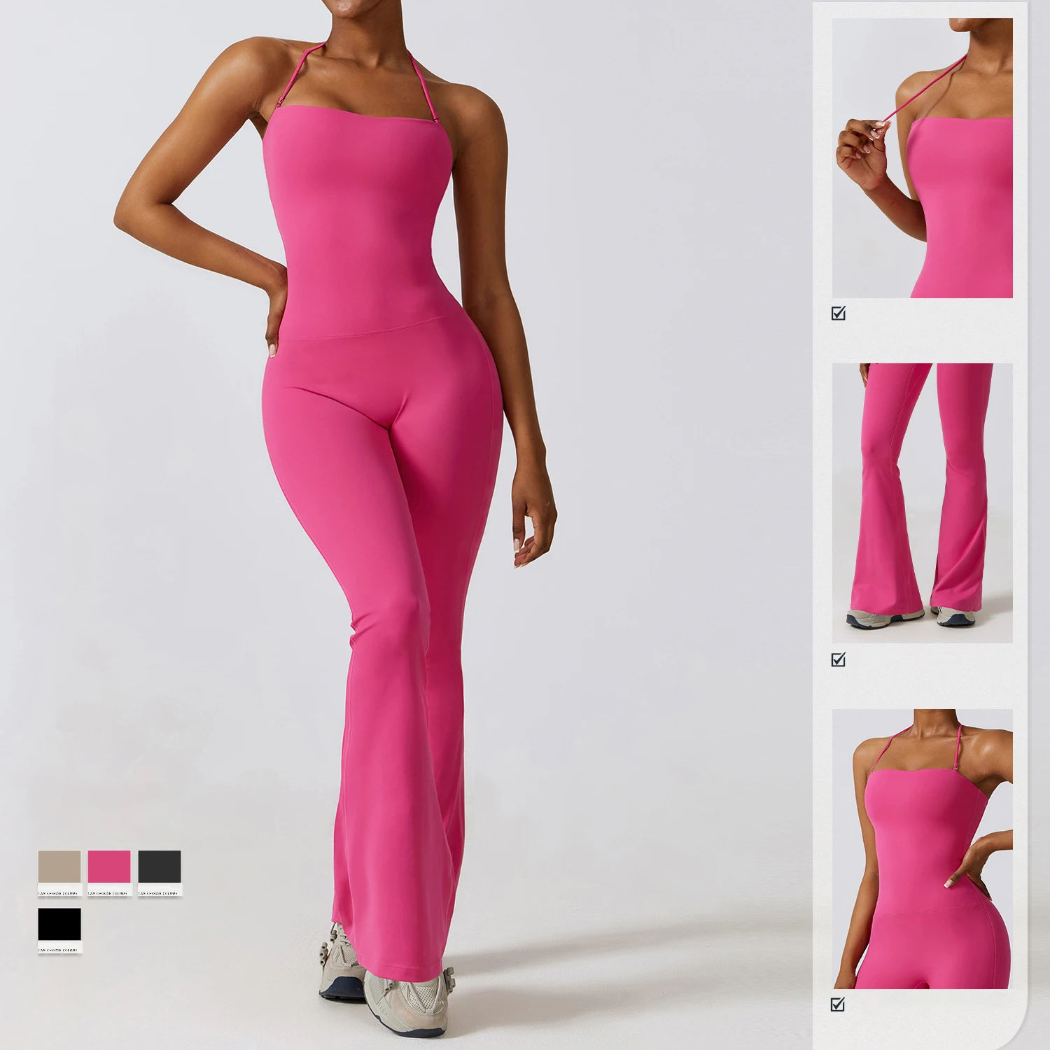 Bell Bottoms Gym Set Women One-piece Yoga Suit Sports Jumpsuit Women Fitness Rompers Stretch Workout Flare Leggings Bodysuits