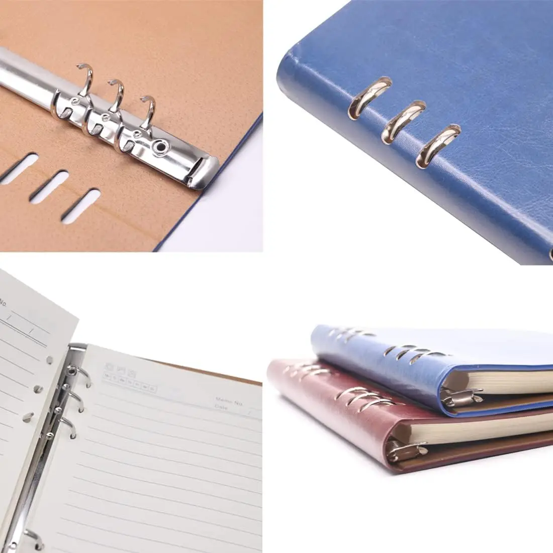 A5 Notebook PU Leather Cover Notebook， Loose Pocket Leather Refillable Notebook Binder Rings Journal Hard Cover Diary Bussiness
