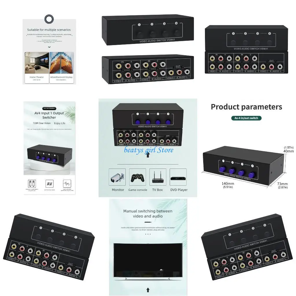 

C7AB MultiSource AV Audios Video Switcher Metal Construction Lossless AV Switcher