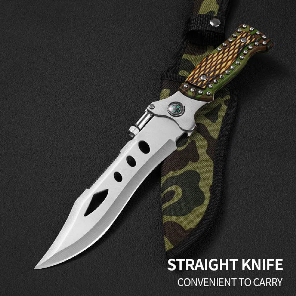 1pc，Outdoor Camping Knife, jungle explorer knife, multi-function knife, with a small flashlight, fruit knife, survival knife