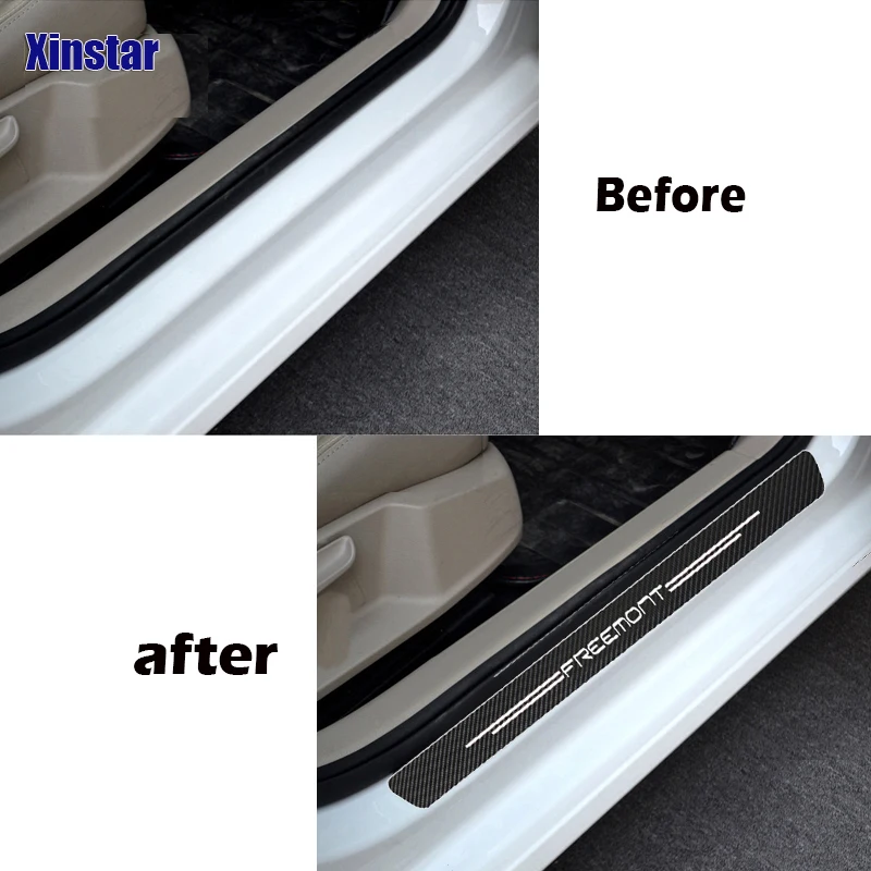 4Pcs Carbon Fiber Car Door Sill Sticker For Fiat Freemont Auto Accessories