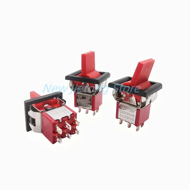 5pcs Rocker Switch Momentary MOM MOM Locking ON-OFF-ON Toggle Switch DPDT 2/3 Position Square Snap-in Panel Mount 5A125V 2A250