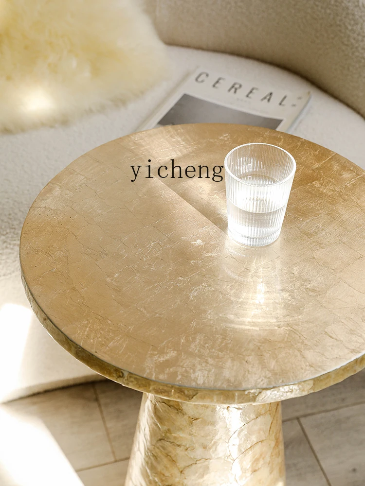 XL Gold Foil Shell Sofa Corner Table Coffee Table Living Room Decoration High-Grade Furniture Table