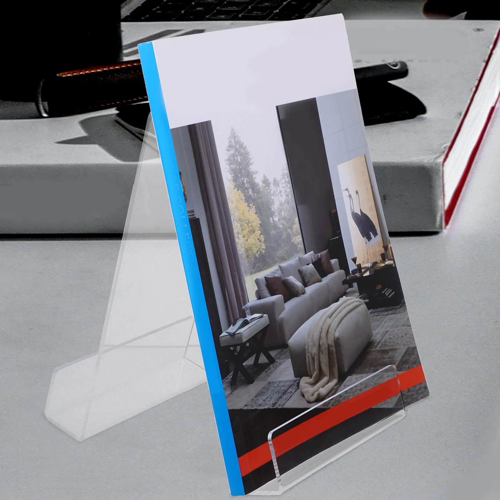 

5pcs Acrylic Book Stand Phone Holder Desktop Display Rack For Books Tablets Magazines Clear Organizer Simple Shaped Table Stand