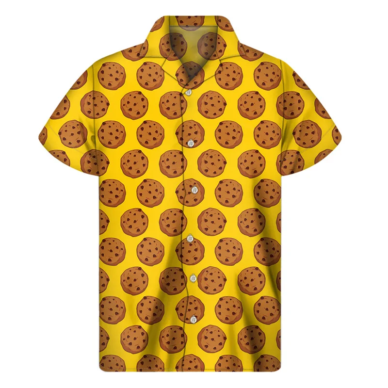 Chocolate Donuts Cookies 3D Print Shirt For Men Summer Hawaiian Shirts Tops Street Lapel Aloha Blouse Button Short Sleeves