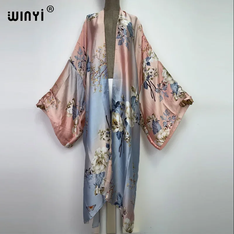 WINYI 2022 Beach Cover Ups for Swimwear Women Flower printing Kimono Swimsuit Cape Tribal wind Dress 2022 Beachwear coat Sales