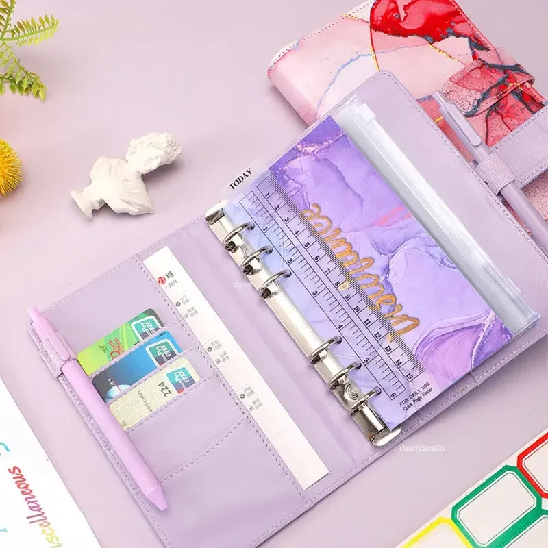 A6 Marble Colorful Money Budget Planner Binder Envelopes Cash Notebook Cover for Budgeting Money Organizer for Budget Binder
